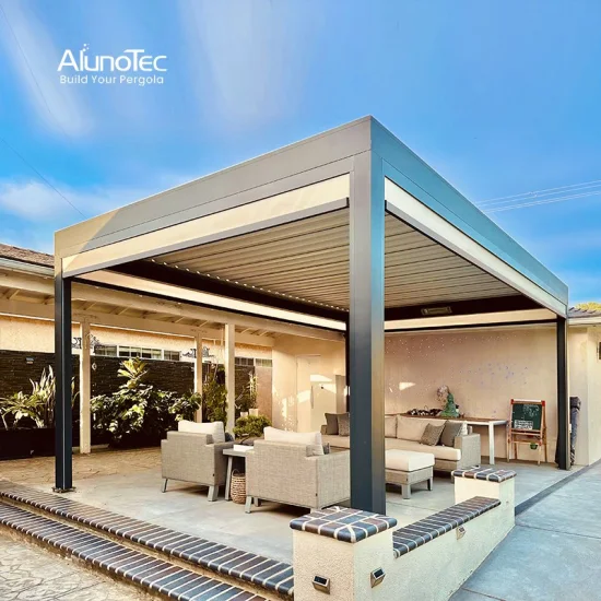 OEM ODM personnalisé motorisé toit pare-soleil persiennes pergolas meubles de maison modernes auvent de jardin auvent de luxe en aluminium bioclimatique pergola SPA extérieur Gazebo