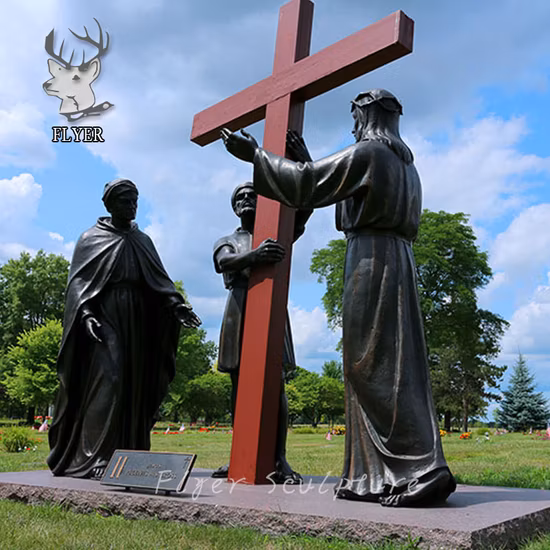 Statue religieuse catholique en bronze moulé 14 stations de la croix Jésus Crucifixion Statue #1